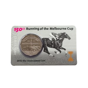 2010 50c Melbourne Cup 150th Anniversary Uncirculated Coin on Card