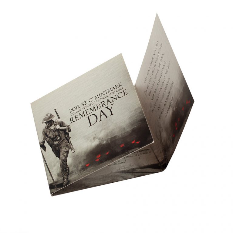 2012 $2 Remembrance Day C Mintmark Coloued Poppy Coin Unc