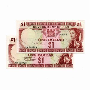 Fiji 1971 One Dollar Consecutive Pair