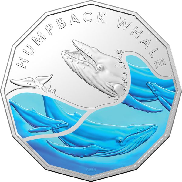 2023 50c Coloured Uncirculated Humpback Whale Coin - Image 2