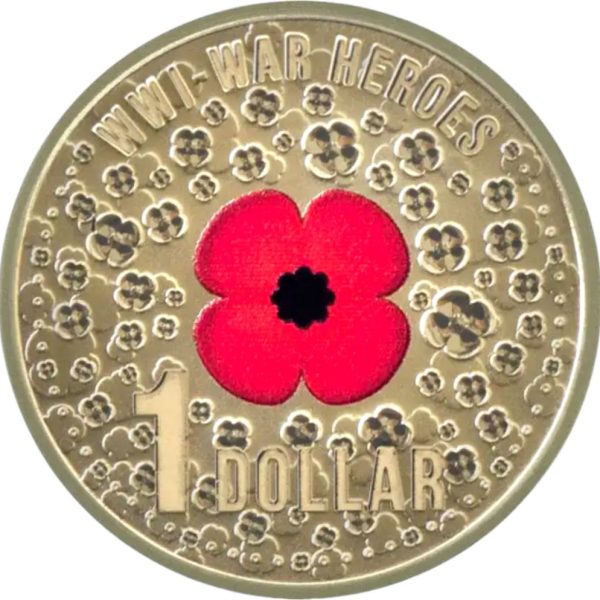 2015 $1 WWI War Heroes Red Poppy Coin on card - Image 2