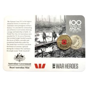 2015 $1 WWI War Heroes Red Poppy Coin on card
