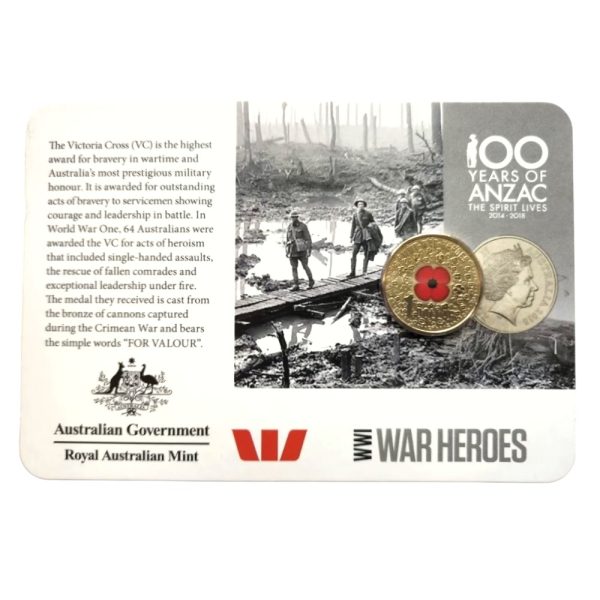 2015 $1 WWI War Heroes Red Poppy Coin on card
