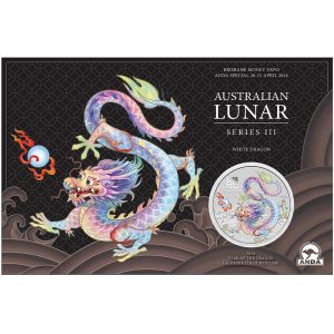 2024 Perth Mint Year of the Dragon 1oz Silver Coloured White Dragon Coin on Card