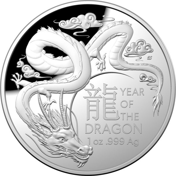 2024 $5 Fine Silver Proof Year of the Dragon Domed Coin - Image 4