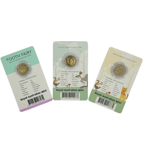 2024 - 2023 - 2022 $2 Tooth Fairy Uncirculated Aluminum Bronze Coin Trio on Card - Image 2