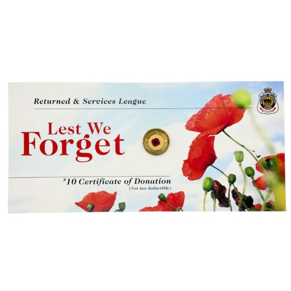 2012 $2 Red Poppy Remembrance Coin on RSL Lest We Forget Card