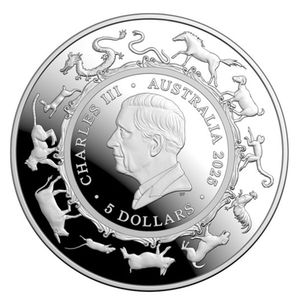 2025 $5 Lunar Year of the Snake Fine Silver Domed Proof Coin - Image 3