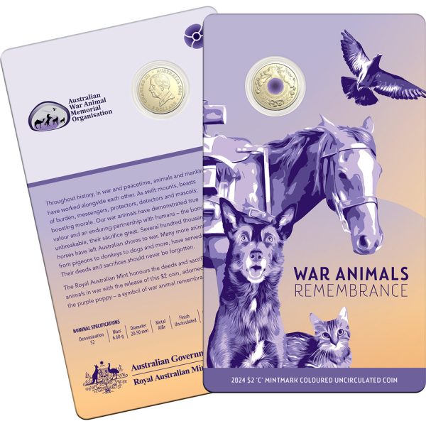 2024 $2 War Animals Remembrance ‘C’ Mintmark Coloured Uncirculated Coin