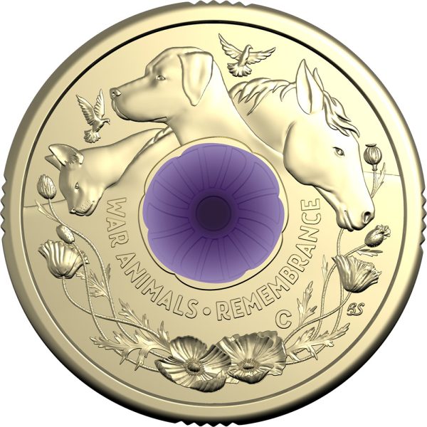 2024 $2 War Animals Remembrance ‘C’ Mintmark Coloured Uncirculated Coin - Image 2