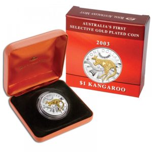 2003 $1 Australian Kangaroo 1oz Silver Selectively Gold-Plated Coin