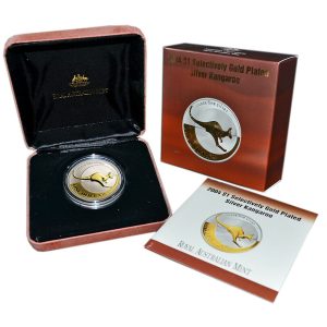 2004 $1 Australian Kangaroo 1oz Silver Selectively Gold-Plated Coin