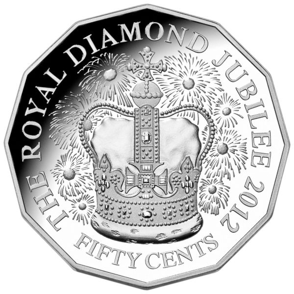 2012 50c Diamond Jubilee of The Accession of Her Majesty Queen Elizabeth II Silver Proof Coin - Image 2