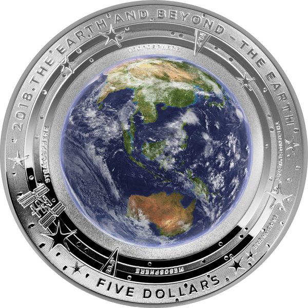 2018 $5 The Earth & Beyond 1oz Silver Coloured Domed Proof Coin - Image 2