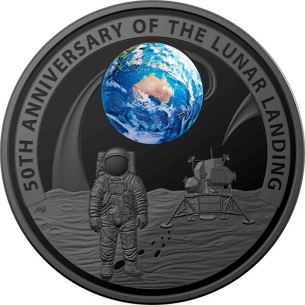 2019 $5 50th Anniversary of the Moon Landing 1oz Silver Domed Proof Coin - Image 2
