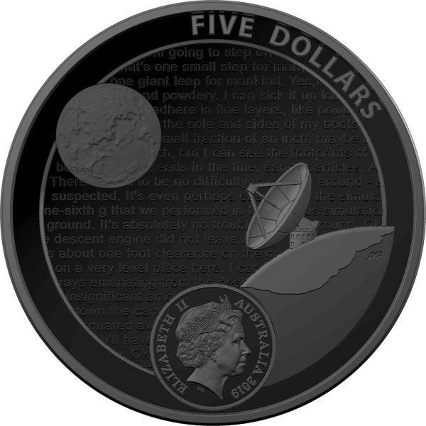 2019 $5 50th Anniversary of the Moon Landing 1oz Silver Domed Proof Coin - Image 3