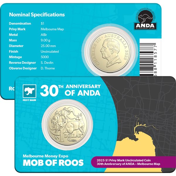 2025 $1 ANDA Melbourne Map Privy Mark Uncirculated Coin