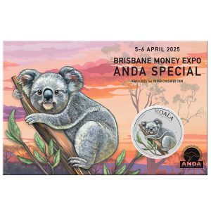 2025 $1 Perth Mint 1oz Brisbane ANDA Silver Coloured Koala Coin