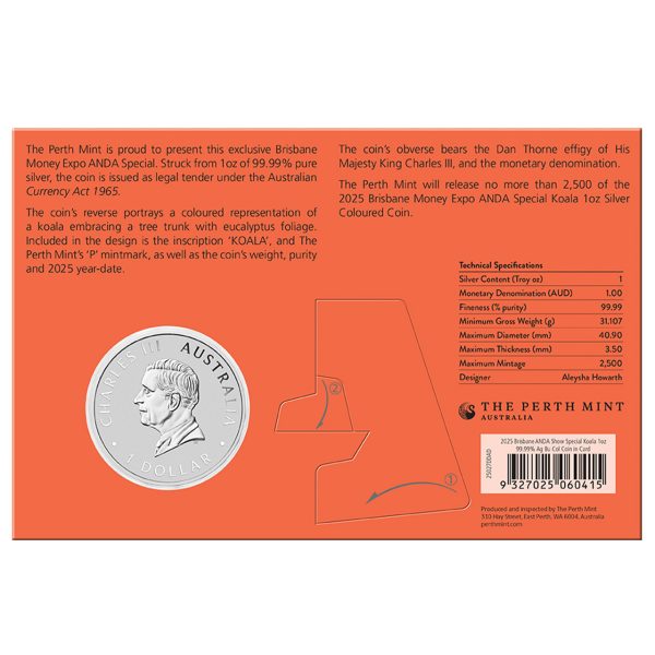 2025 $1 Perth Mint 1oz Brisbane ANDA Silver Coloured Koala Coin - Image 4