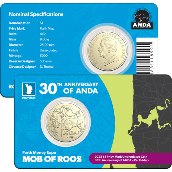 2025 $1 ANDA Perth Map Privy Mark Uncirculated Coin